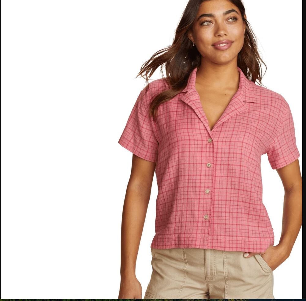 Eddie Bauer XL High Tide Short-Sleeve Cropped Flannel